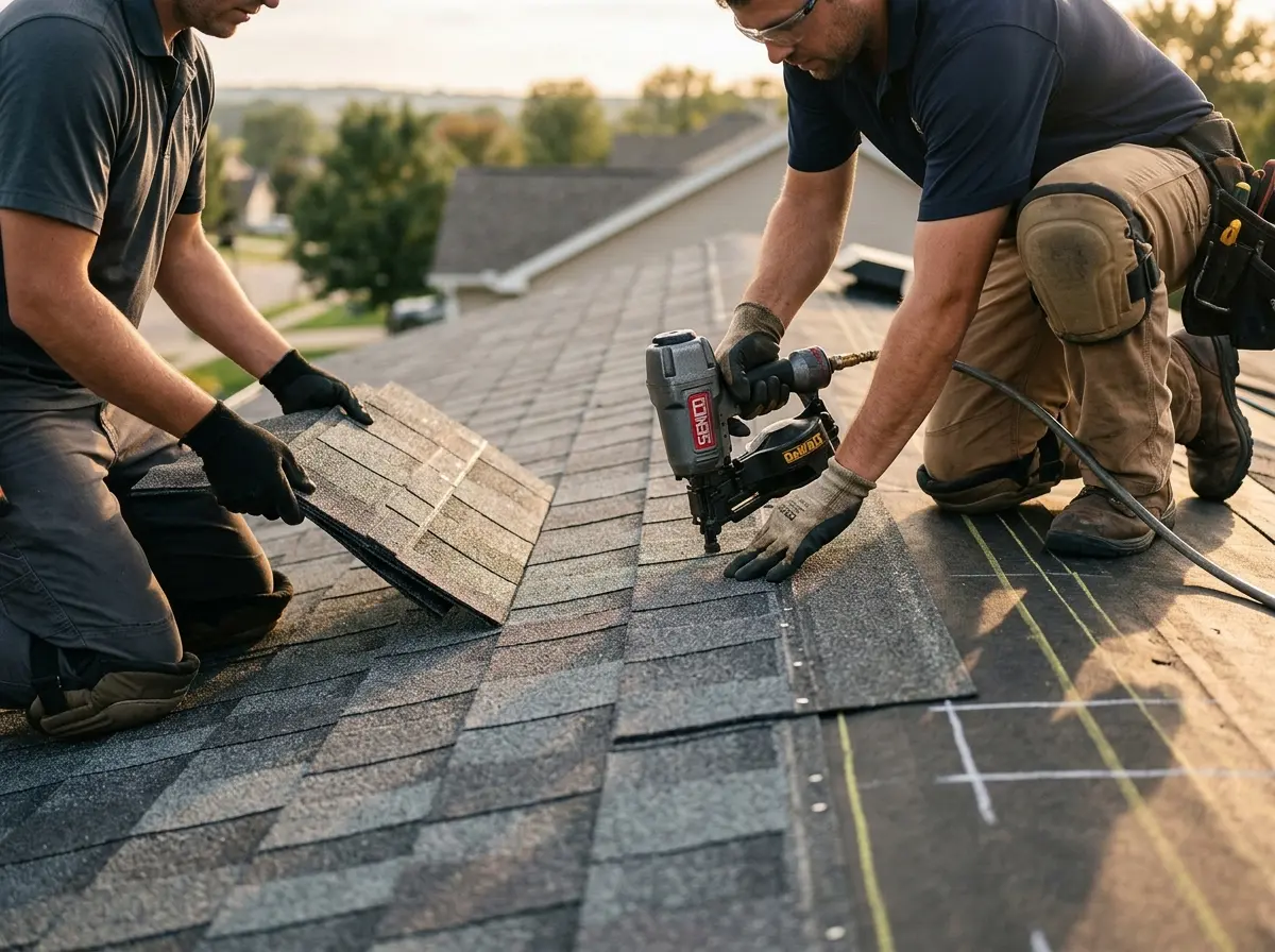 Professional roofer working on a residential roof in Hollywood